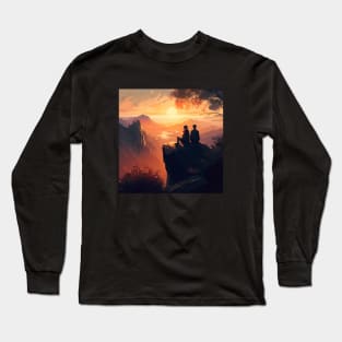 Mountain Hiking Sunset, Adventure Travel Long Sleeve T-Shirt